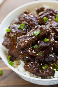 Teriyaki beef with rice, vegetable mix and pumpkin croquette