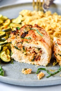 Stuffed chicken with fried rice and Cole slaw